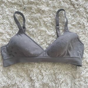 Gray Elastic Bralette Embroidered Polka Dots 34C